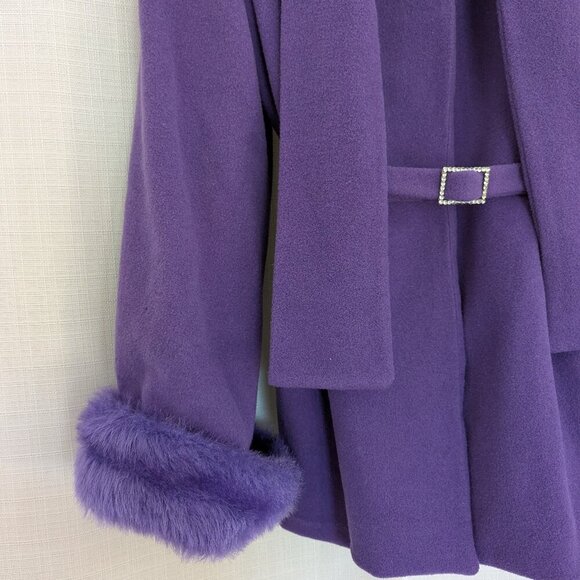 M By Shakara Wool Blend Coat with Faux Fur Cuffs Size 12 Belted - Picture 7 of 13